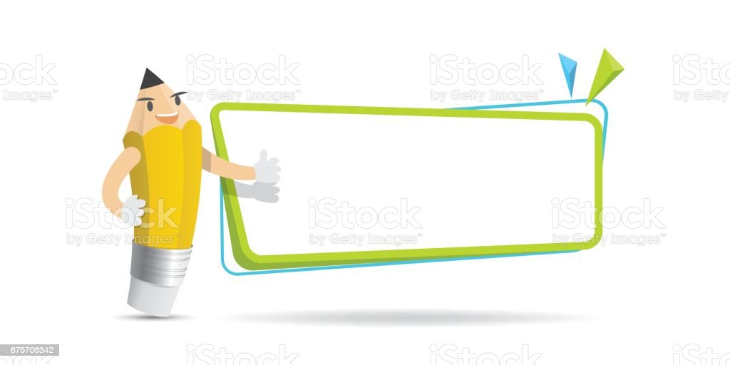 Pencil character cartoon design and text box frame for message illustration vector. Education concept.